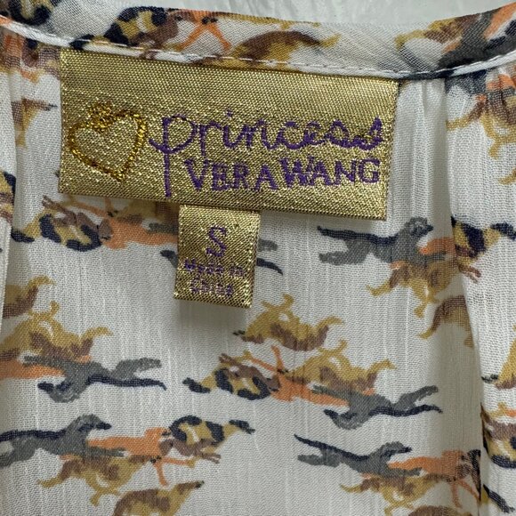 Brand princess Vera wang lacy blouse neutral colors with little horse print - Picture 1 of 6